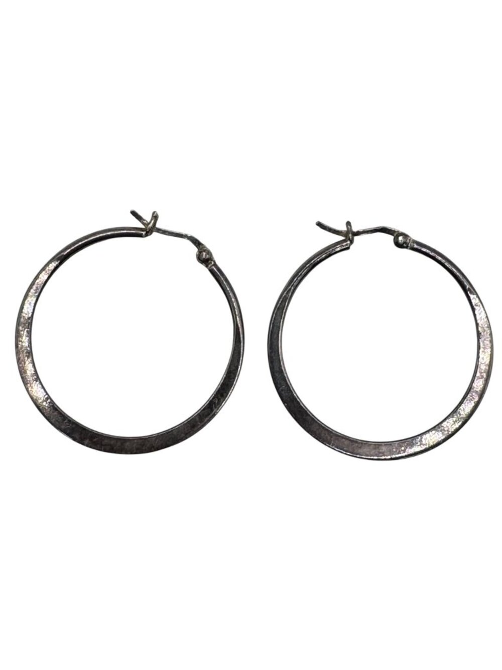 Vintage Sterling Silver 925 Hoop Earrings 1.25" Hammered Flat Lightweight